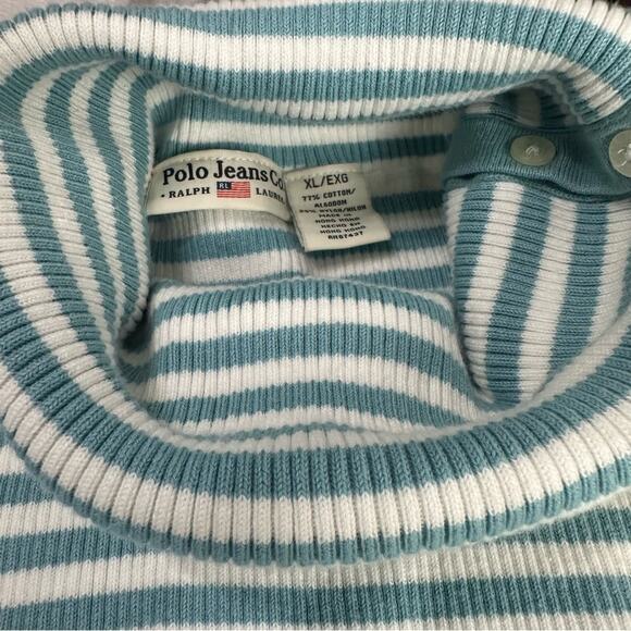 Y2k Polo Jeans Co by Ralph Lauren Blue White Striped Knit Turtleneck Size XL - Picture 9 of 9